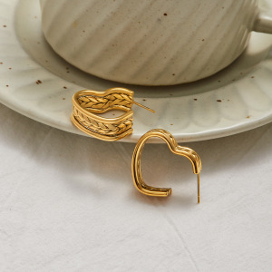 1 Paire De Boucles D'Oreilles Créoles Romantiques En Forme De Cœur, En Acier Inoxydable Étanche, Couleur Or, Pour Femme h5 Image8