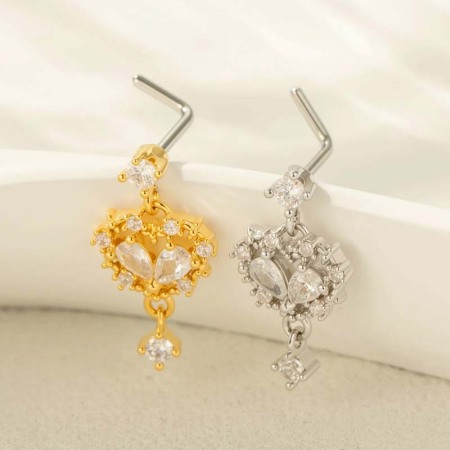 1 pièce de piercing de nez en forme de cœur en cuivre doré et zircon pour femme