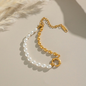 Bracelet Élégant En Acier Inoxydable Étanche Avec Perles (1 Pièce) h5 Image4