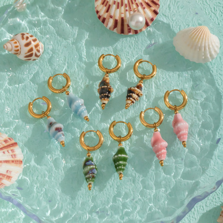 1 paire de boucles d'oreilles pendantes en céramique et acier inoxydable, couleur or, étanches.