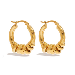 1 Paire De Boucles D'Oreilles Créoles Classiques Pour Femmes, En Acier Inoxydable Doré, Étanches, De Couleurs Assorties. h5 