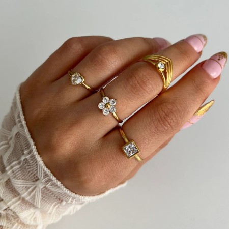 Bague simple en forme de cœur, en acier inoxydable étanche, couleur or (1 pièce) 2