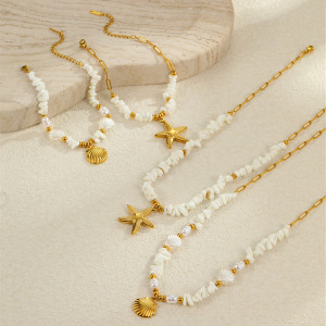 Colliers Pendentifs Géométriques Pour Femmes, En Acier Inoxydable Étanche, Couleur Or, Motif Vacances h5 Image2