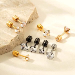 Boucles D'Oreilles Piercing Femme, Style Géométrique Moderne, En Acier Inoxydable, Étanches, Couleur Or, Avec Zircon (1 Pièce). h5 Image4