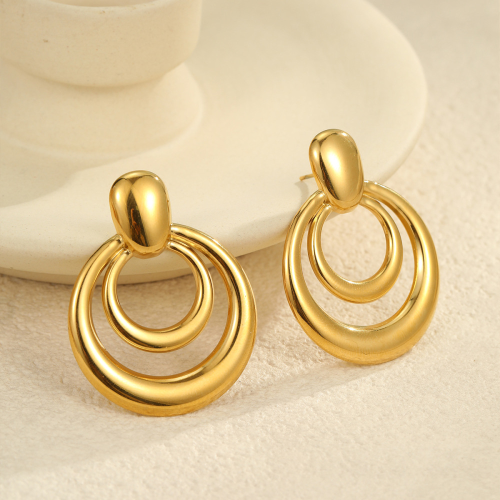 Boucles D'Oreilles Puces Pour Femmes, En Acier Inoxydable Imperméable, Couleur Or, Style Simple Et Multicolore Image3