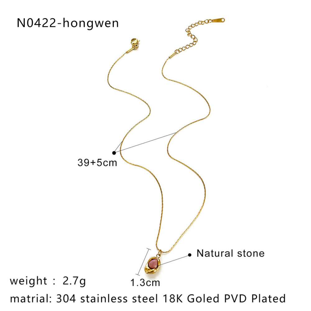 Collier Pendentif En Acier Inoxydable Étanche Couleur Or Avec Pierre Naturelle (1 Pièce) Image2