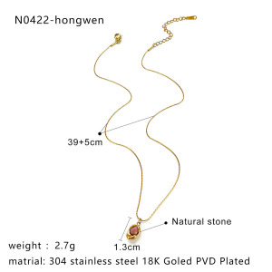 Collier Pendentif En Acier Inoxydable Étanche Couleur Or Avec Pierre Naturelle (1 Pièce) h5 Image2