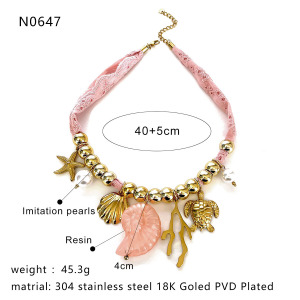 Collier Pendentif Oceanic En Acier Inoxydable Étanche Couleur Or (1 Pièce) h5 