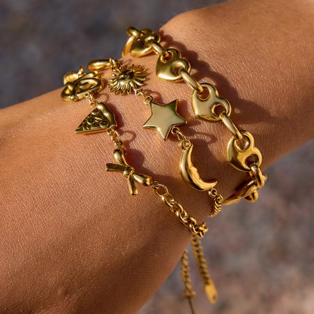 Bracelet à breloques pour femme, en acier inoxydable, couleur or, en forme d'aliment (1 pièce).