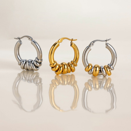 1 paire de boucles d'oreilles créoles classiques pour femmes, en acier inoxydable doré, étanches, de couleurs assorties. 2
