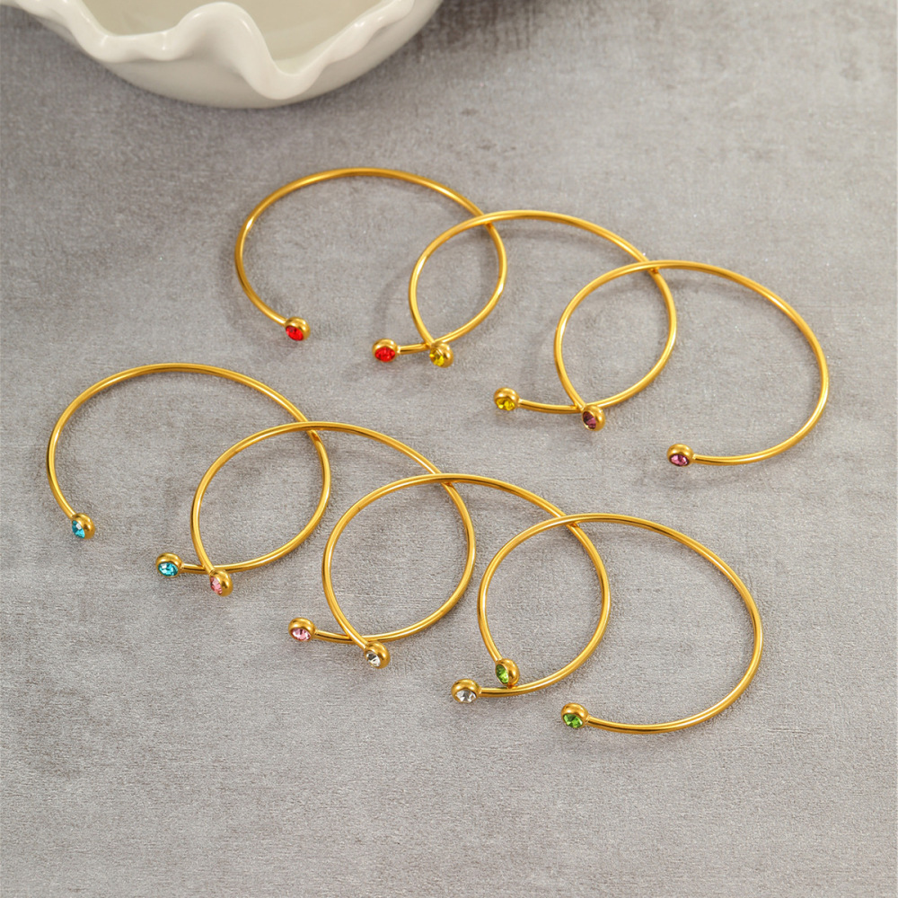 1 Paire De Bracelets Manchettes Géométriques Simples Pour Femme, En Acier Inoxydable Étanche, Couleur Or, Collection Daily Geometric. Image2
