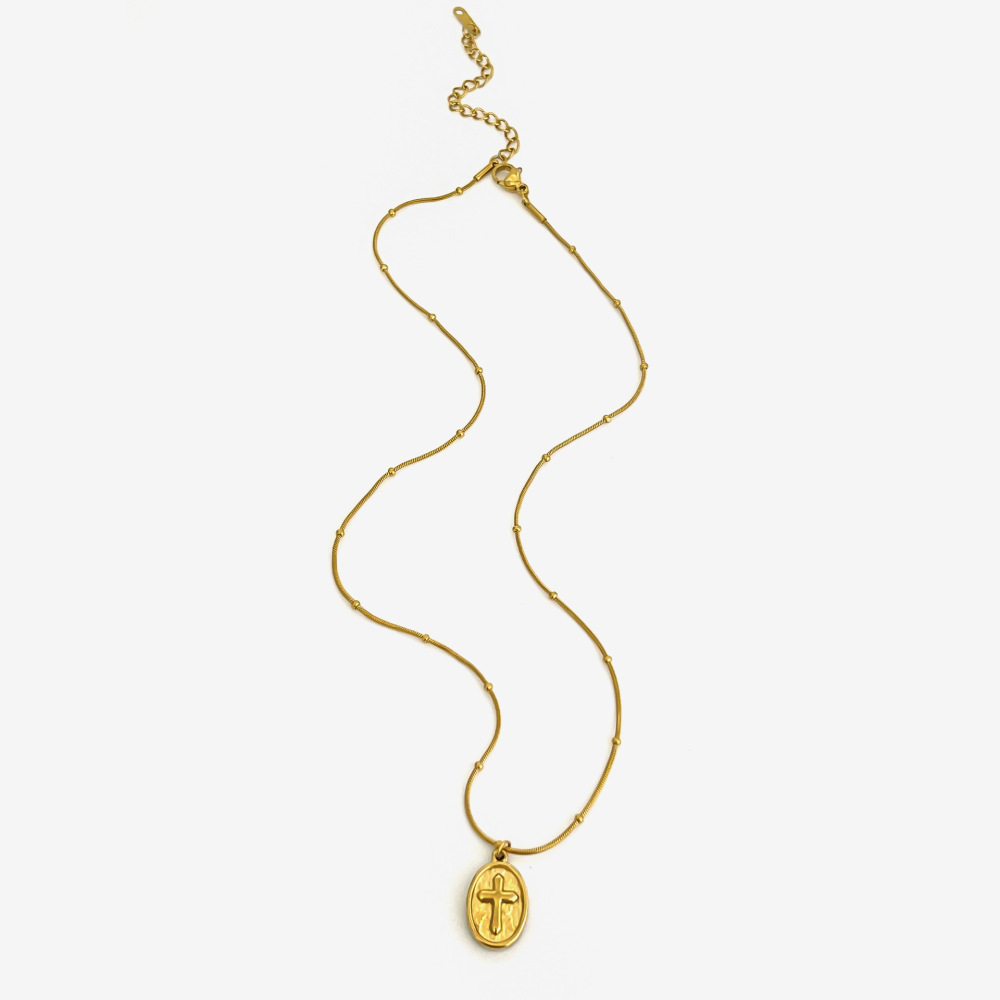 Collier Pendentif Croix En Acier Inoxydable Étanche Couleur Or (1 Pièce)