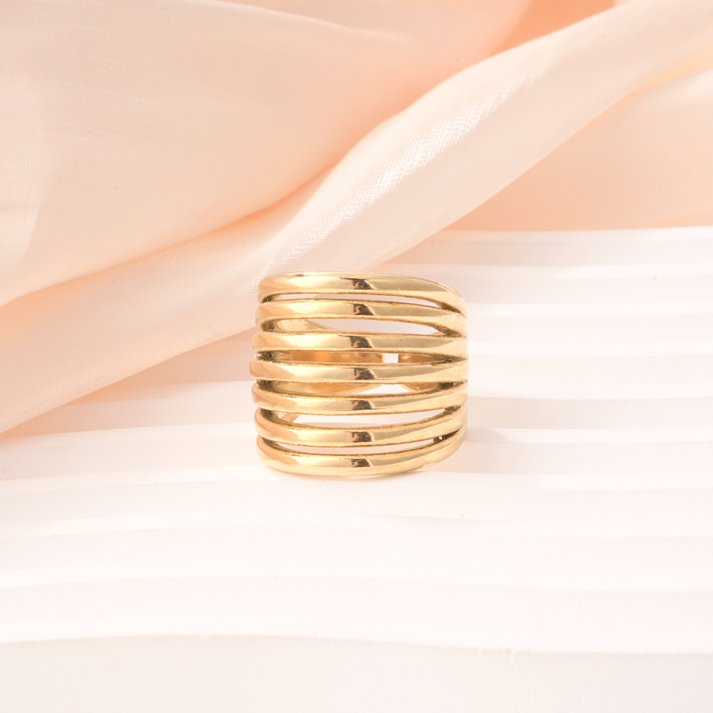 Bague Daily Strip Simple Series En Acier Inoxydable Étanche Couleur Or (1 Pièce) Image4