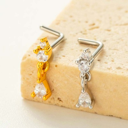 1 pièce de piercing de nez en forme de goutte en cuivre doré et zircon pour femme