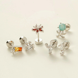 Boucles D'Oreilles Piercing En Zircon Couleur Or Et Cuivre Océanique, 1 Pièce h5 Image4