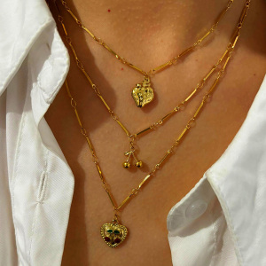 Collier Pendentif En Acier Inoxydable Doré, Étanche, En Forme De Fruit (1 Pièce) h5 Image2