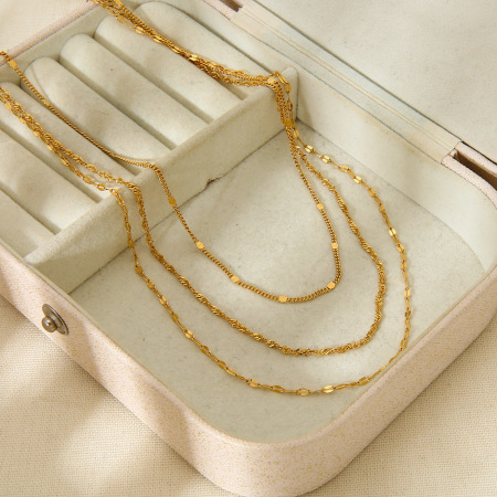 Colliers superposés pour femmes, en acier inoxydable imperméable, collection Simple Series Daily Chain 2