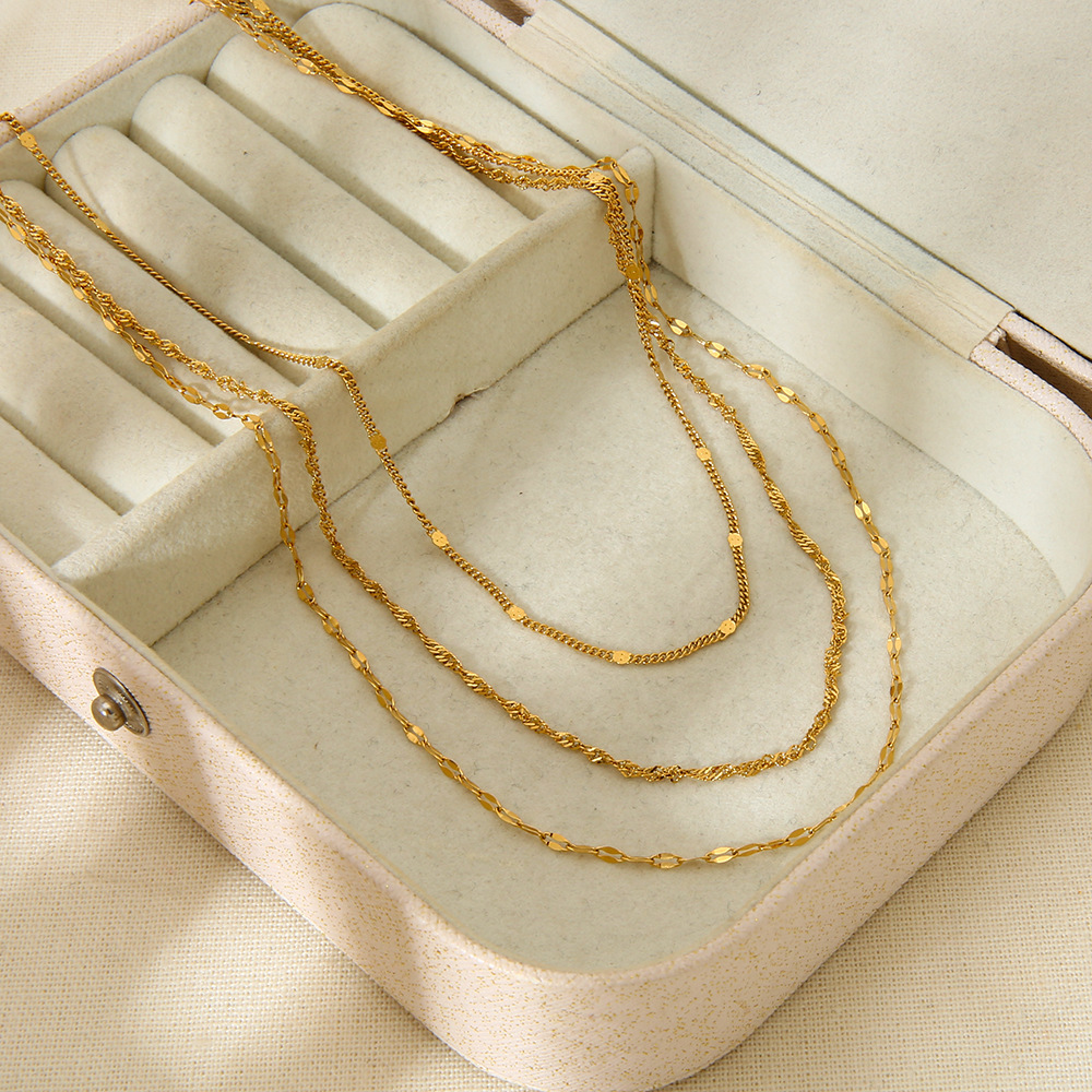 Colliers Superposés Pour Femmes, En Acier Inoxydable Imperméable, Collection Simple Series Daily Chain h5Image2