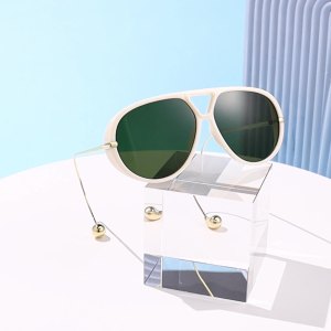 1 Paire De Lunettes De Soleil Simples Pour Femmes, Style Punk, Couleur Unie, En Métal h5 Image5