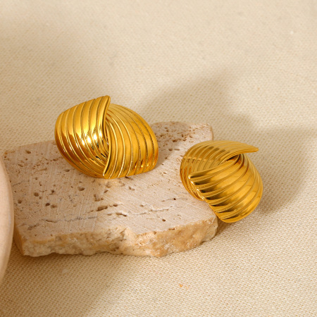 Boucles d'oreilles puces rétro géométriques en acier inoxydable étanche couleur or pour femmes
