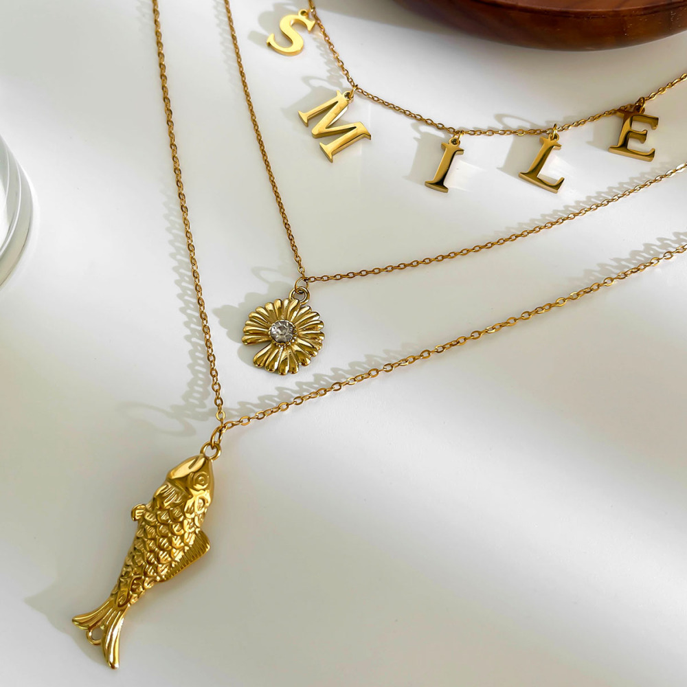 Collier Pendentif En Acier Inoxydable Doré, 1 Pièce, En Forme De Poisson Image4