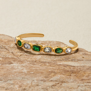 Bracelet Jonc Classique Géométrique En Acier Inoxydable Étanche Couleur Or Pour Femme (1 Pièce) h5 Image2