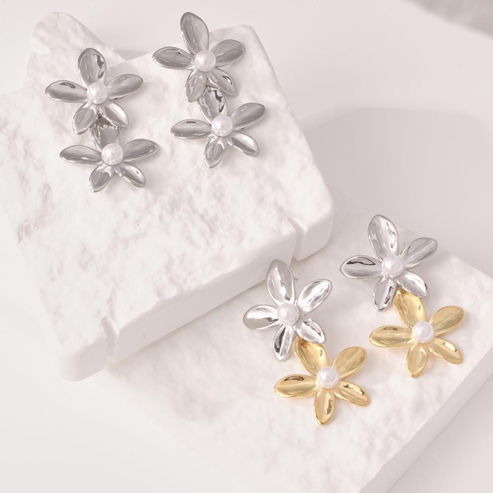 Boucles D'Oreilles Pendantes Pour Femme, Collection « Sweet Flower », En Acier Inoxydable Doré, Étanches, 1 Paire Image3