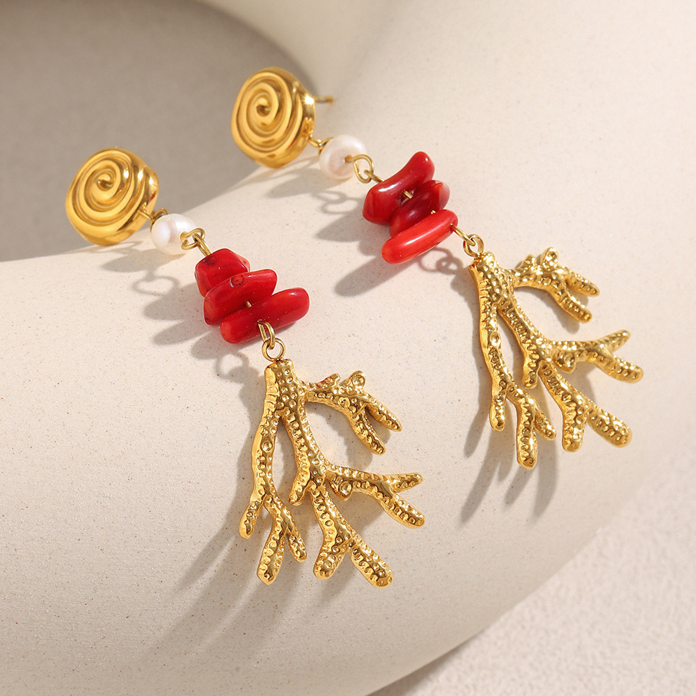Boucles D'Oreilles Pendantes Pour Femme, Motif Tortue, Collection Romantique, En Acier Inoxydable Étanche (1 Paire). Image2