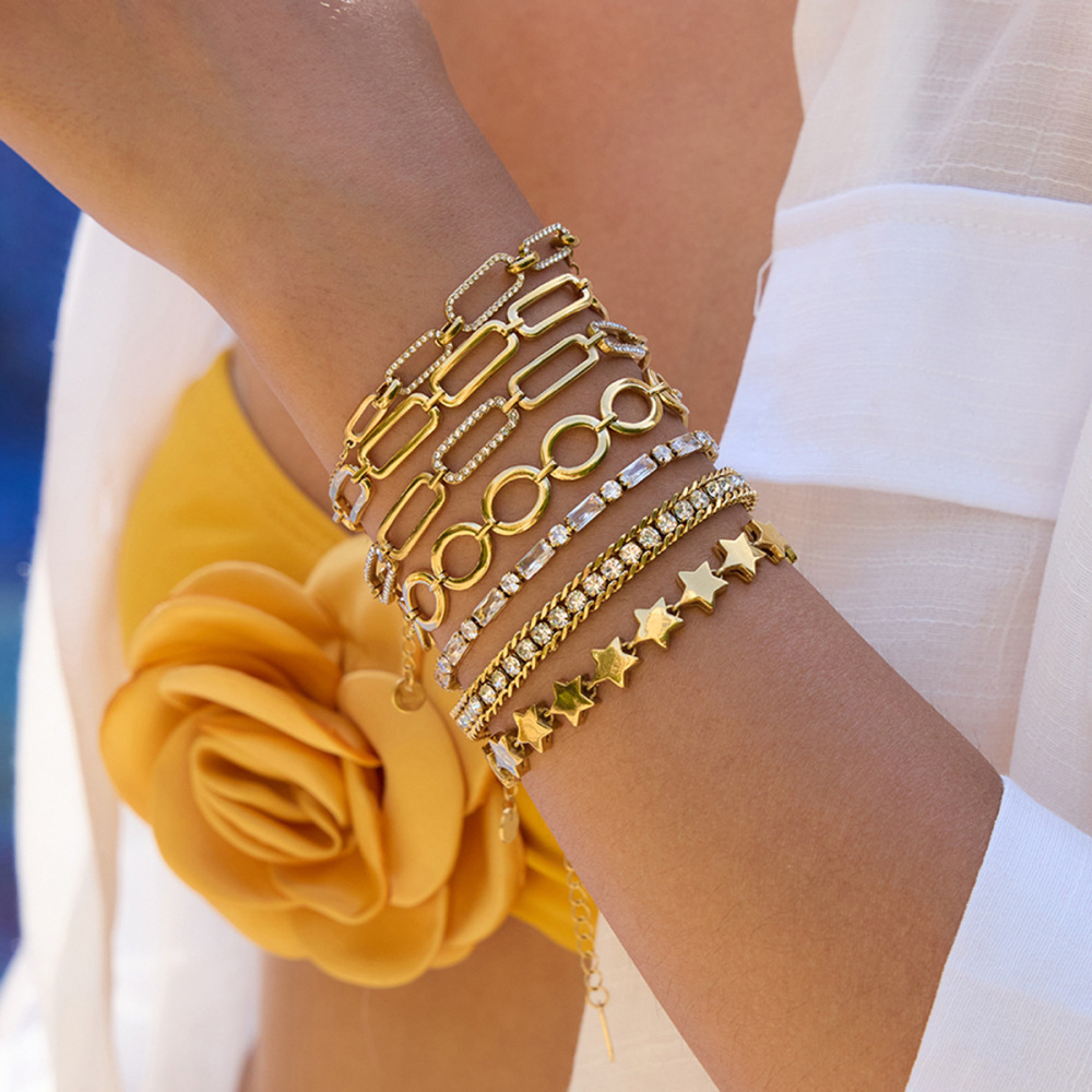 Bracelet Chaîne Classique Géométrique En Acier Inoxydable Étanche Couleur Or Pour Femme (1 Pièce) Image5