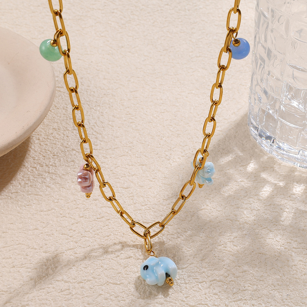 Collier Pendentif Oceanic En Acier Inoxydable Étanche Couleur Or (1 Pièce) Image4