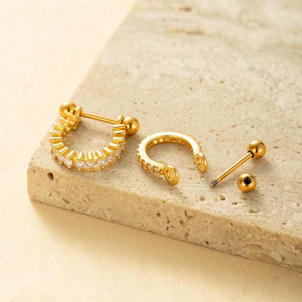 1 Pièce De Boucles D'Oreilles Piercing En Zircon Couleur Or Cuivré h5Image3
