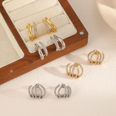 1 paire de boucles d'oreilles à tige géométriques simples en acier inoxydable pour femme 2