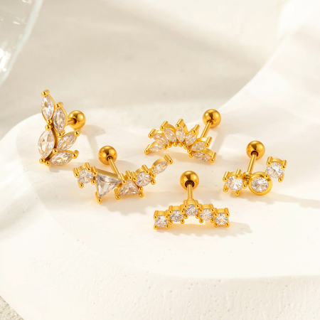 Boucles D'Oreilles Piercing En Zircon Couleur Cuivre Or 1 Pièce