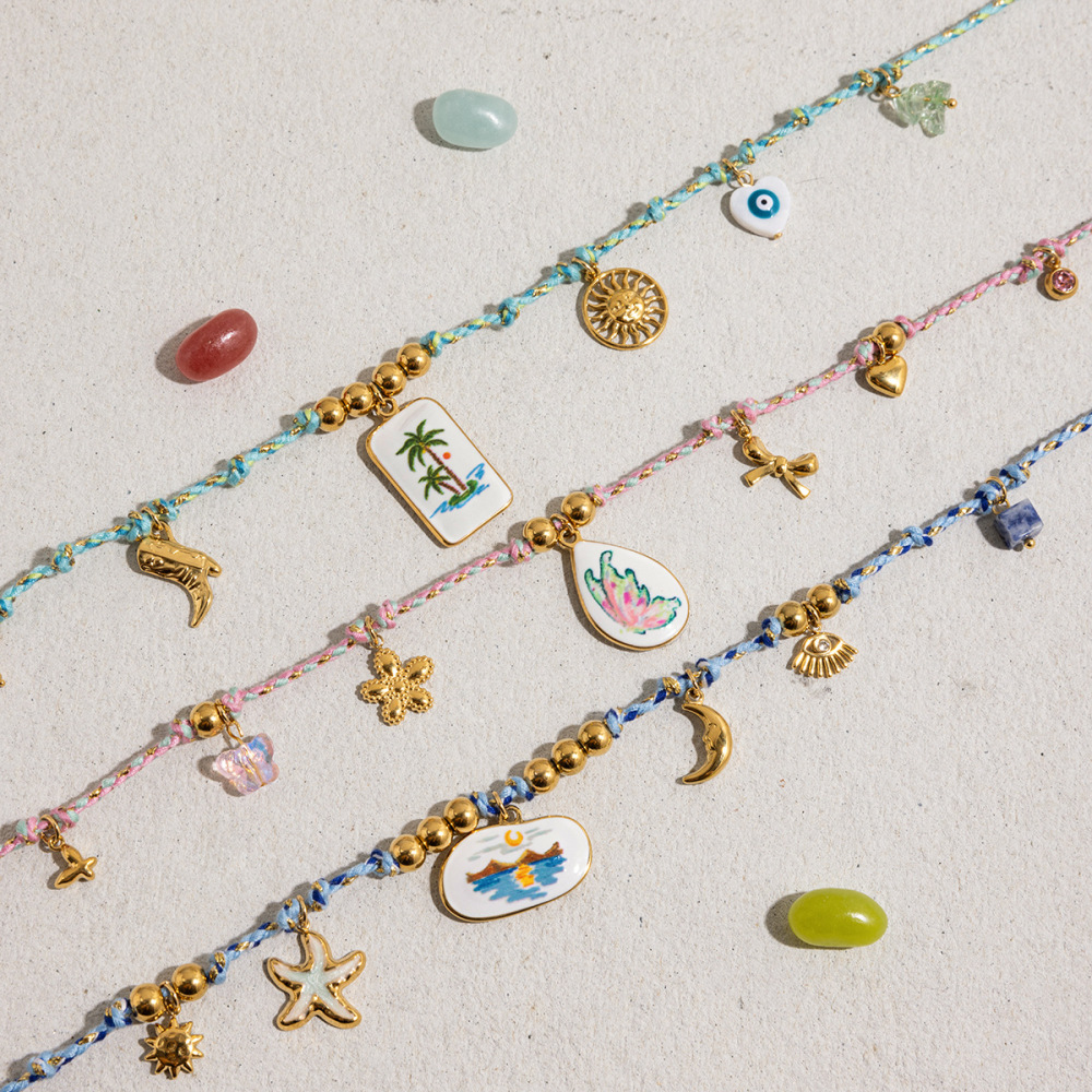 Collier Tressé Élégant Pour Femme, En Acier Inoxydable Doré, Motif Cocotier, Étanche (1 Pièce) Image4