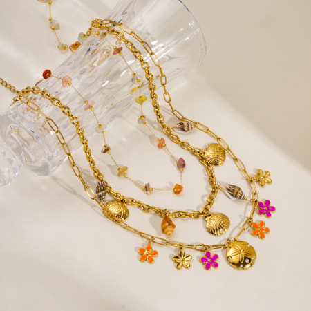 Colliers élégants avec pendentif en forme de fleur en acier inoxydable couleur or pour femme 2