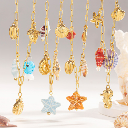 Collier pendentif Oceanic en acier inoxydable étanche couleur or (1 pièce)