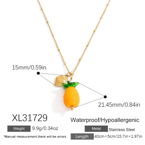 Collier Pendentif En Acier Inoxydable Doré, Étanche, En Forme De Fruit (1 Pièce) h5 Image2