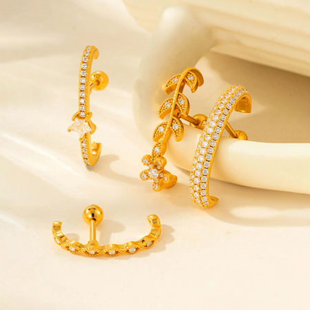 Boucles d'oreilles piercing pour femme, série Simple, étoile simple, cuivre, or, zircone