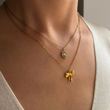 Collier pendentif cœur en acier inoxydable étanche couleur or (1 pièce) 2
