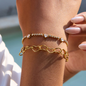 Bracelet À Maillons Romantique En Acier Inoxydable Doré, Imperméable, Avec Motif Cœur (1 Pièce) h5 Image4