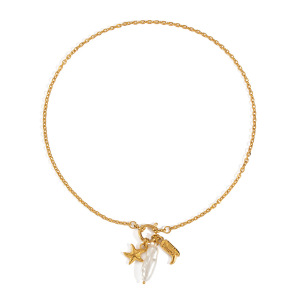 Collier Pendentif En Forme D'Étoile De Mer, En Acier Inoxydable Étanche, Couleur Or, Avec Perle (1 Pièce) h5 Image5