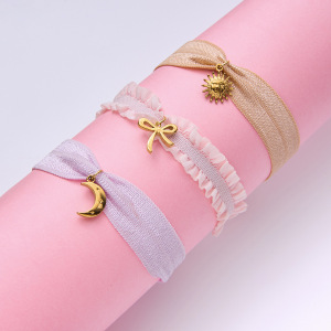 Bracelet À Breloques Pour Femme, En Acier Inoxydable, Couleur Or, Avec Nœud Papillon (1 Pièce). h5 Image2