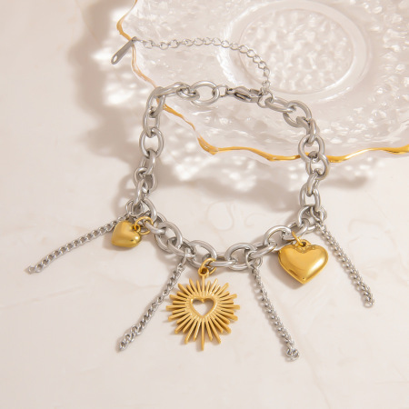 Bracelet à breloques en acier inoxydable étanche en forme de cœur, couleurs assorties (1 pièce)