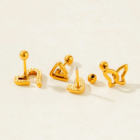 Boucle d'oreille piercing en acier inoxydable étanche couleur or (1 pièce) 2