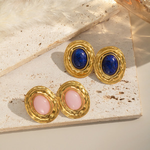 1 Paire De Boucles D'Oreilles Classiques En Acier Inoxydable Étanche, Couleur Or, Avec Pierres Naturelles h5 Image3