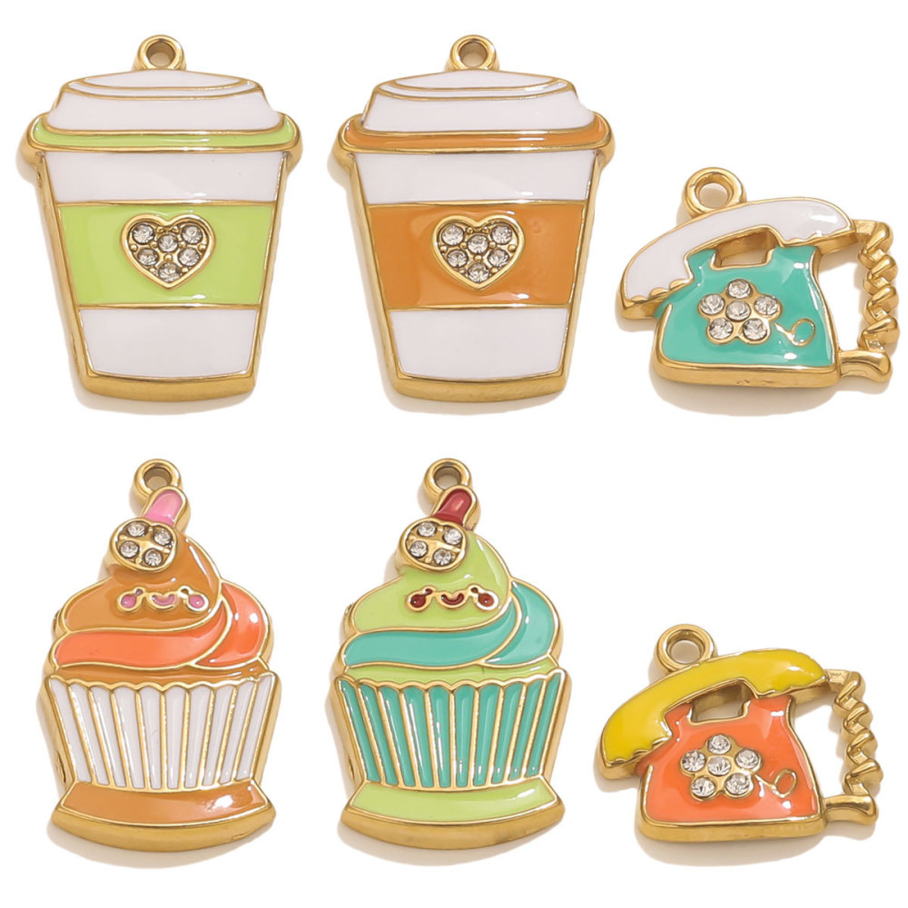 Pendentif Femme Fantaisie En Acier Inoxydable, Couleur Or, En Forme De Cupcake (1 Pièce) Image5