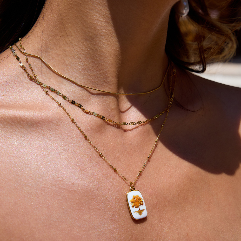 Collier Pendentif Rétro Arbre Pour Femme, En Acier Inoxydable Étanche, Couleur Or (1 Pièce) Image4