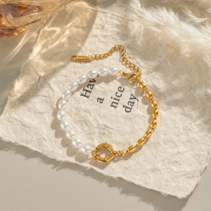 Bracelet Élégant En Acier Inoxydable Étanche Avec Perles (1 Pièce) h5 Image3