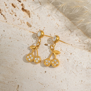 1 Paire De Boucles D'Oreilles Pendantes En Acier Inoxydable Couleur Or Cerise h5 Image4