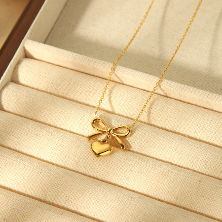Colliers pendentifs pour femmes en acier inoxydable doré, motif cœur 2